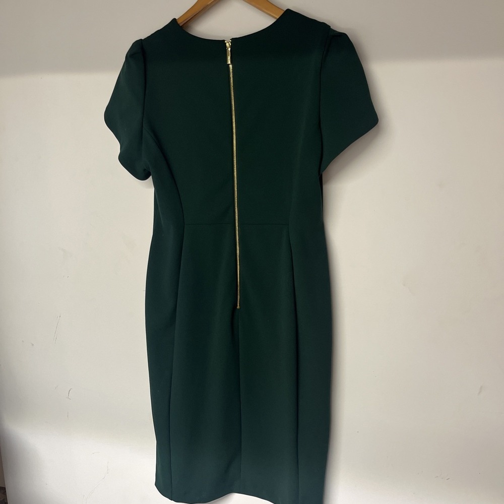 Calvin Klein Emerald Green Sheath Dress Size 14 Career Cocktail Midi - Picture 10 of 15
